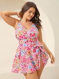 Knotted Blooming Floral Print Swim Dress