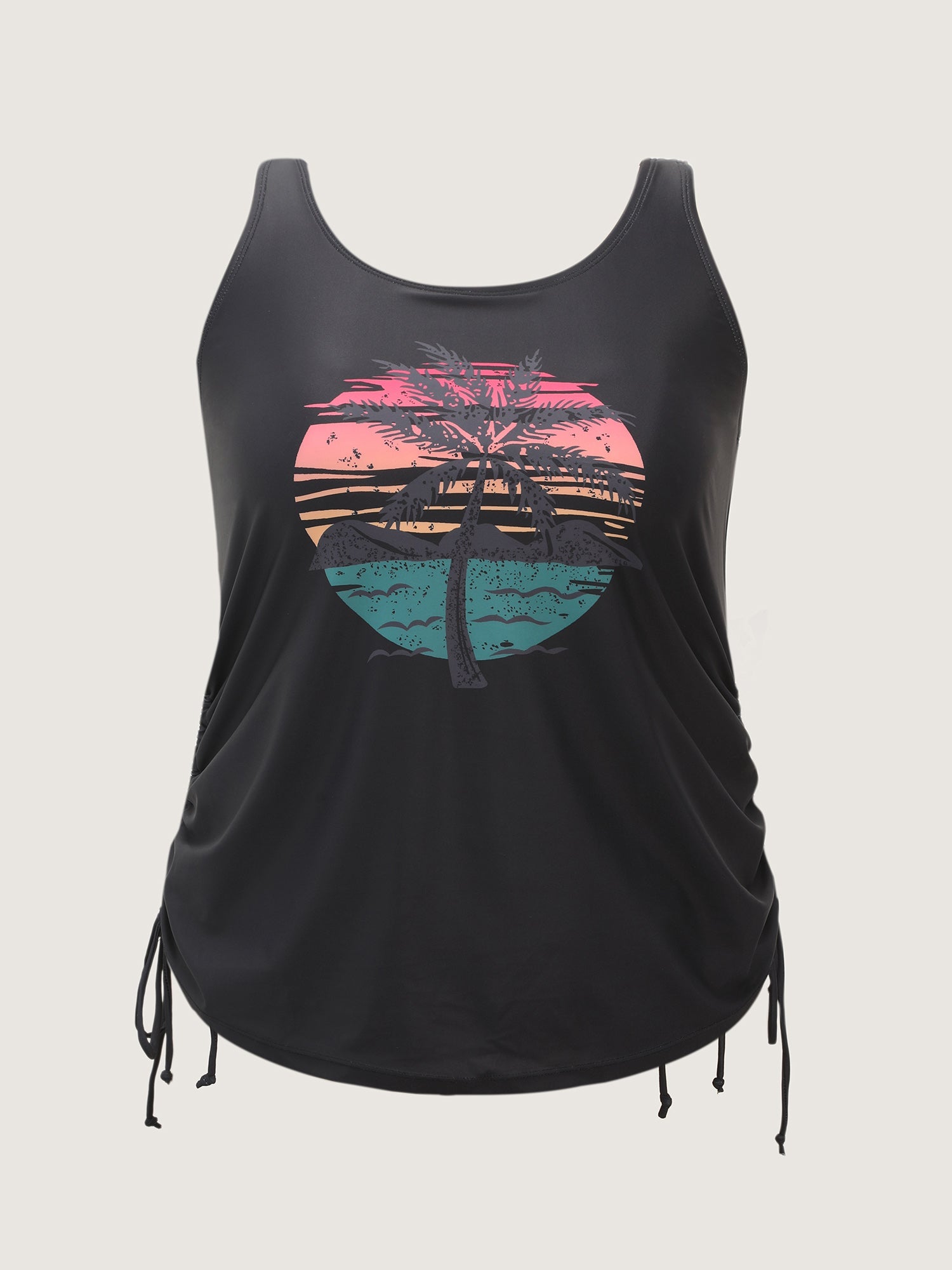 Island Print Drawstring Adjustable Swim Top