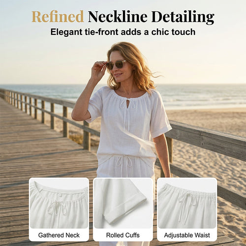 Drawstring Top & Pants-Women's Loungewear Set, Casual Daily Style