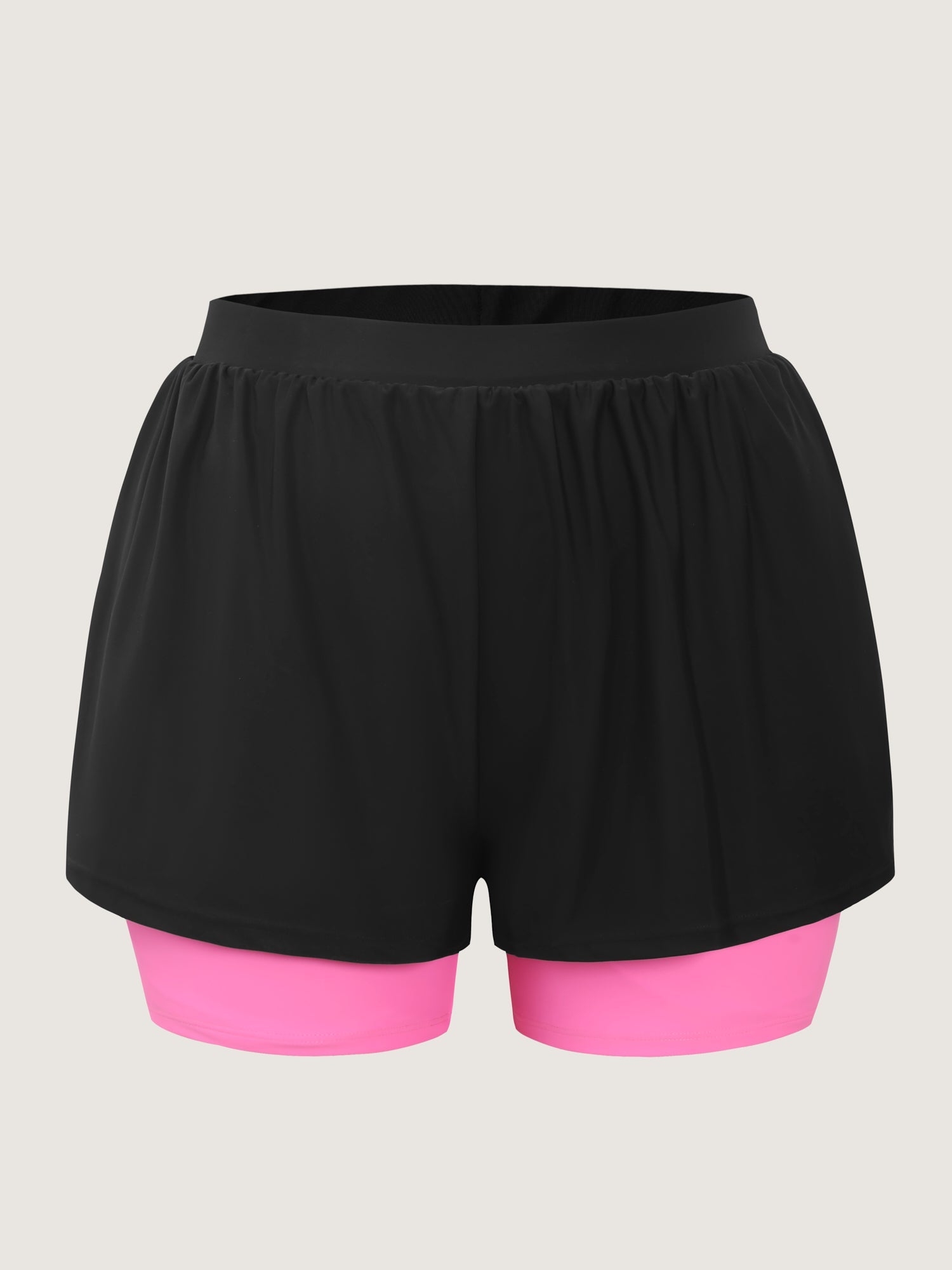 Color Contrast Layered Hem Pockets Swim Shorts