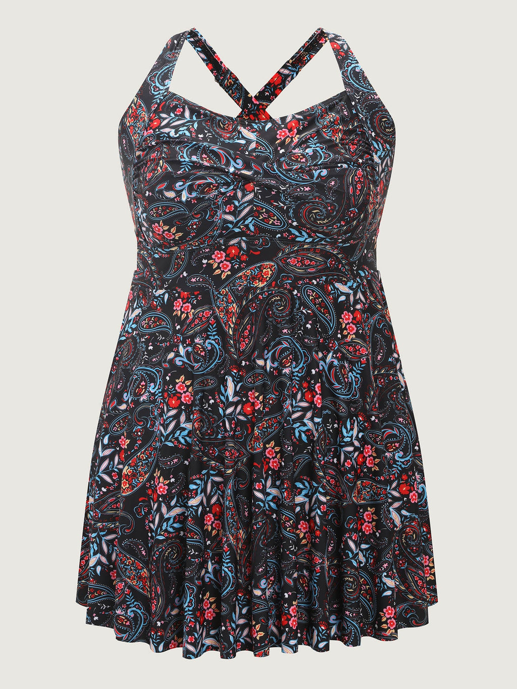 Paisley Print Crossstraps Pockets Swim Dress