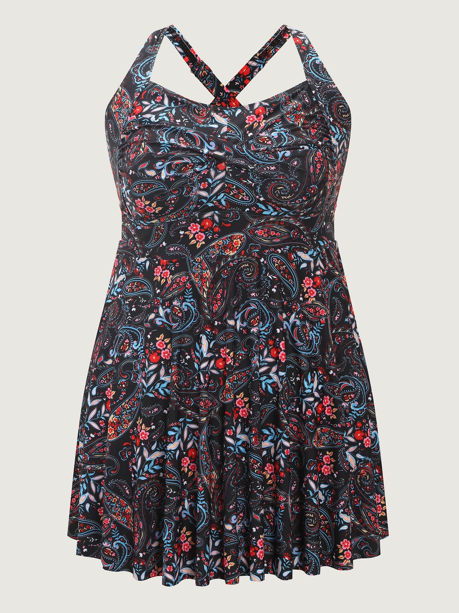 Paisley Print Crossstraps Pockets Swim Dress