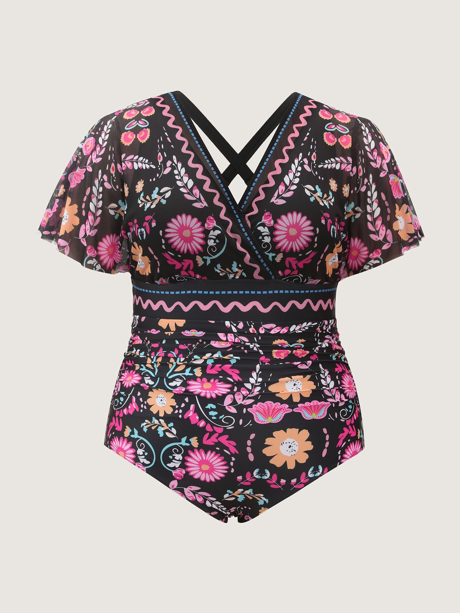 Sarong Set Floral Print One-Piece Swimsuit