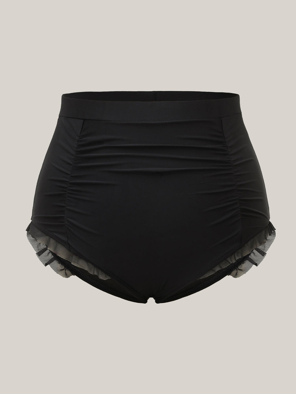 Ruched Mesh Seamed Ruffle Trim Bikini Bottoms
