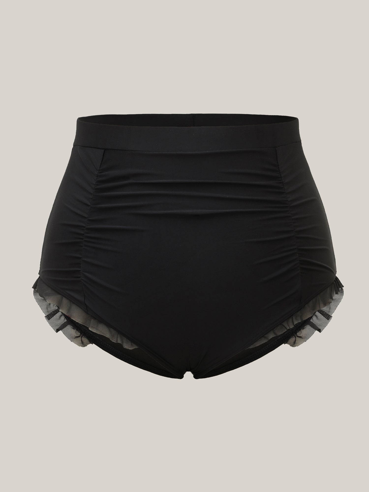 Ruched Mesh Seamed Ruffle Trim Bikini Bottoms