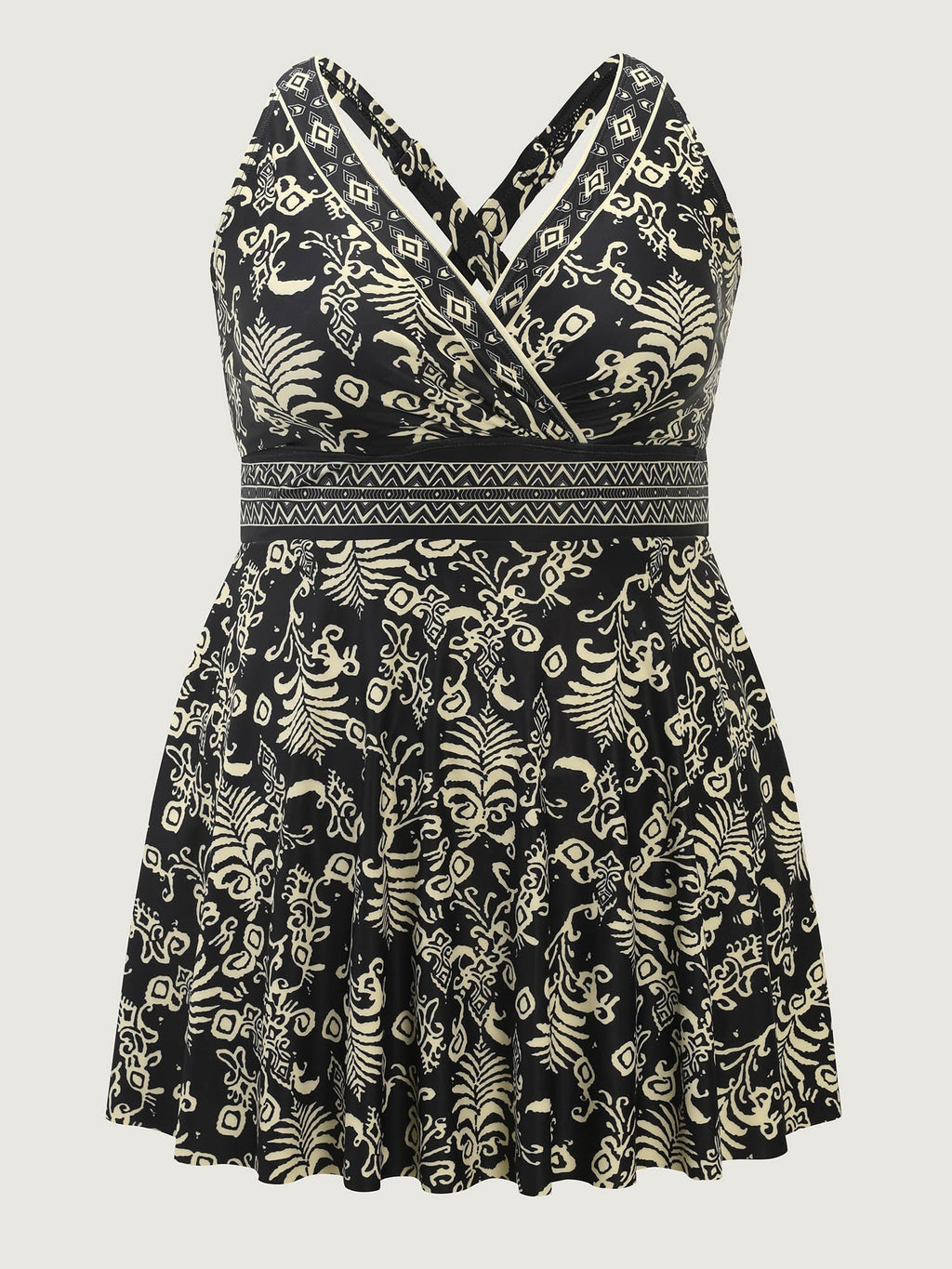 Boho Floral Print Pockets Crossstraps Swim Dress