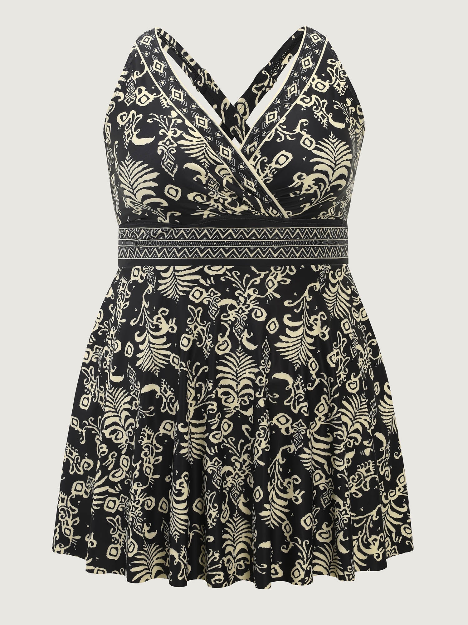 Boho Floral Print Pockets Crossstraps Swim Dress
