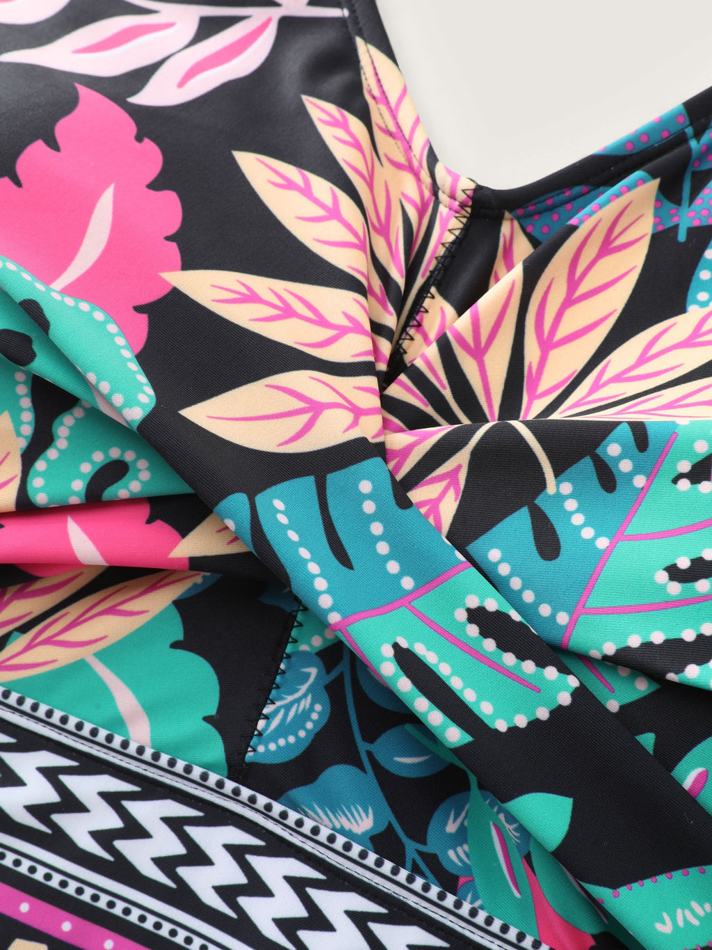 Playful Tropical Floral Print Pockets Swim Dress