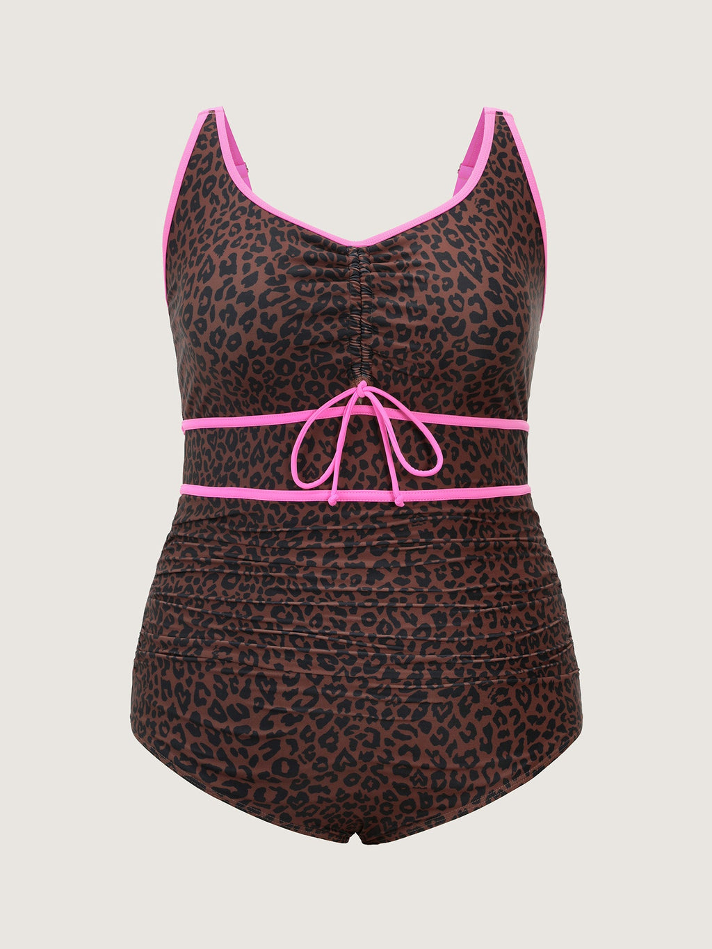 Leopard Print Channel Drawstring One-Piece Swimsuit