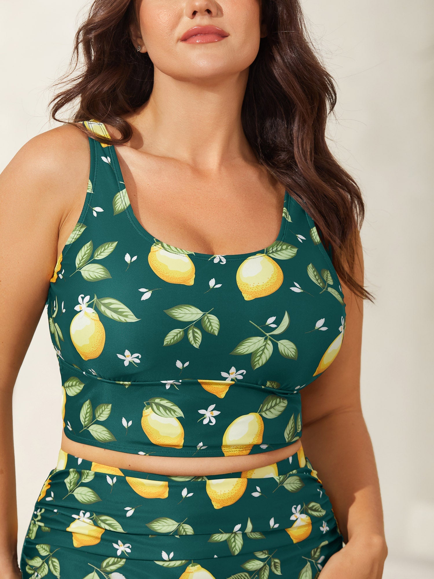 Lemon Print Scoop Neck Bikini Top