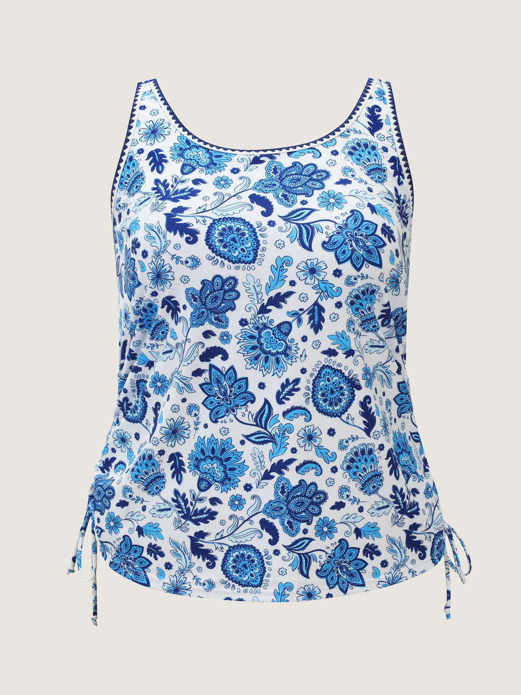 Embroidered Trim Adjustable Drawstring Swim Top