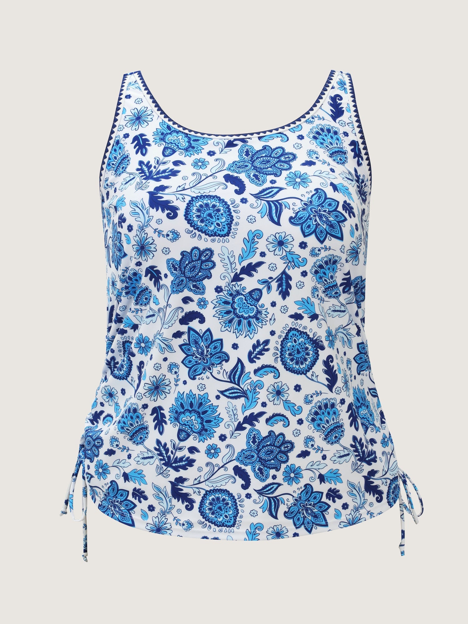 Embroidered Trim Adjustable Drawstring Swim Top