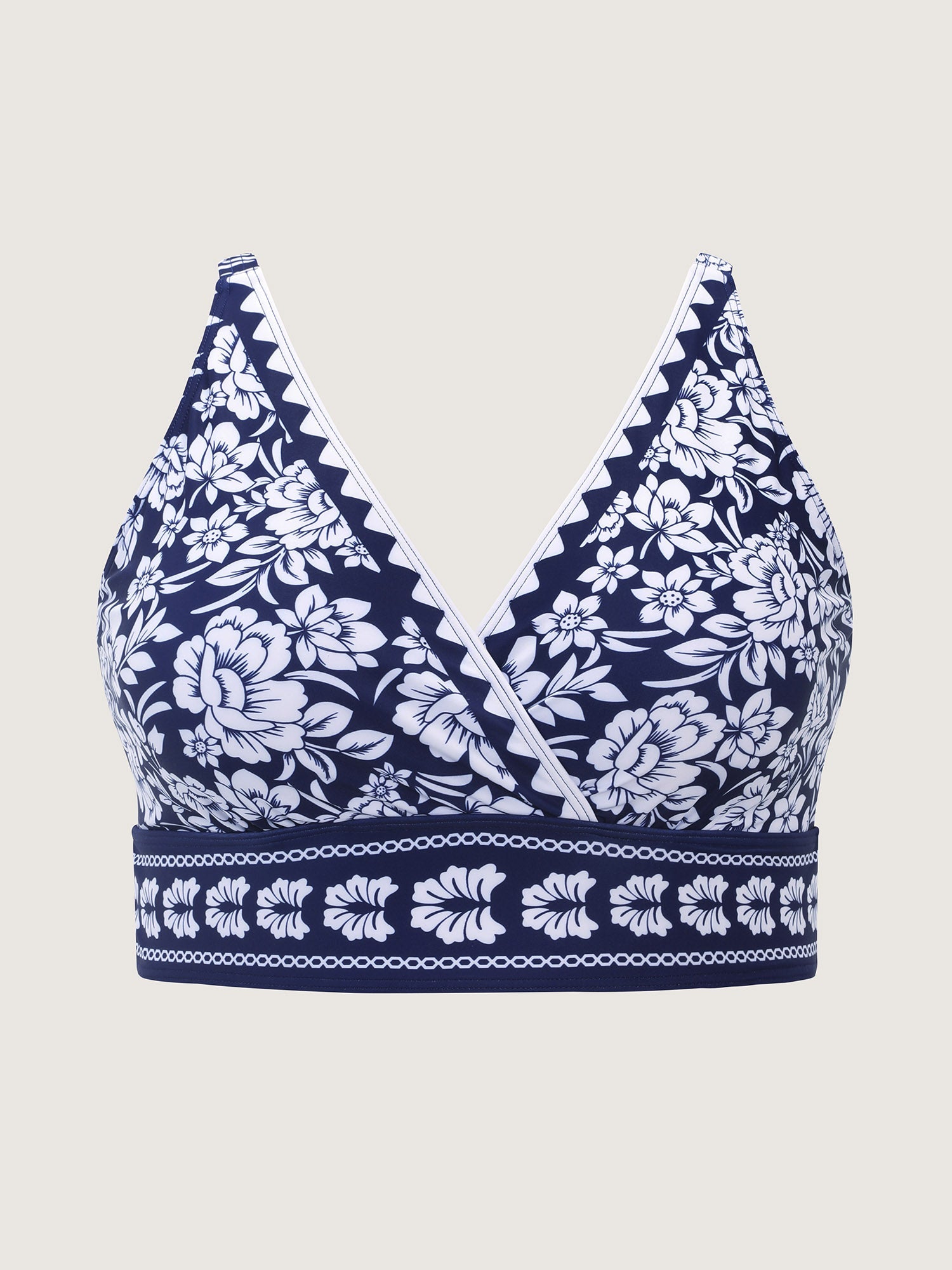 Floral Print Surplice Neckline Bikini Top