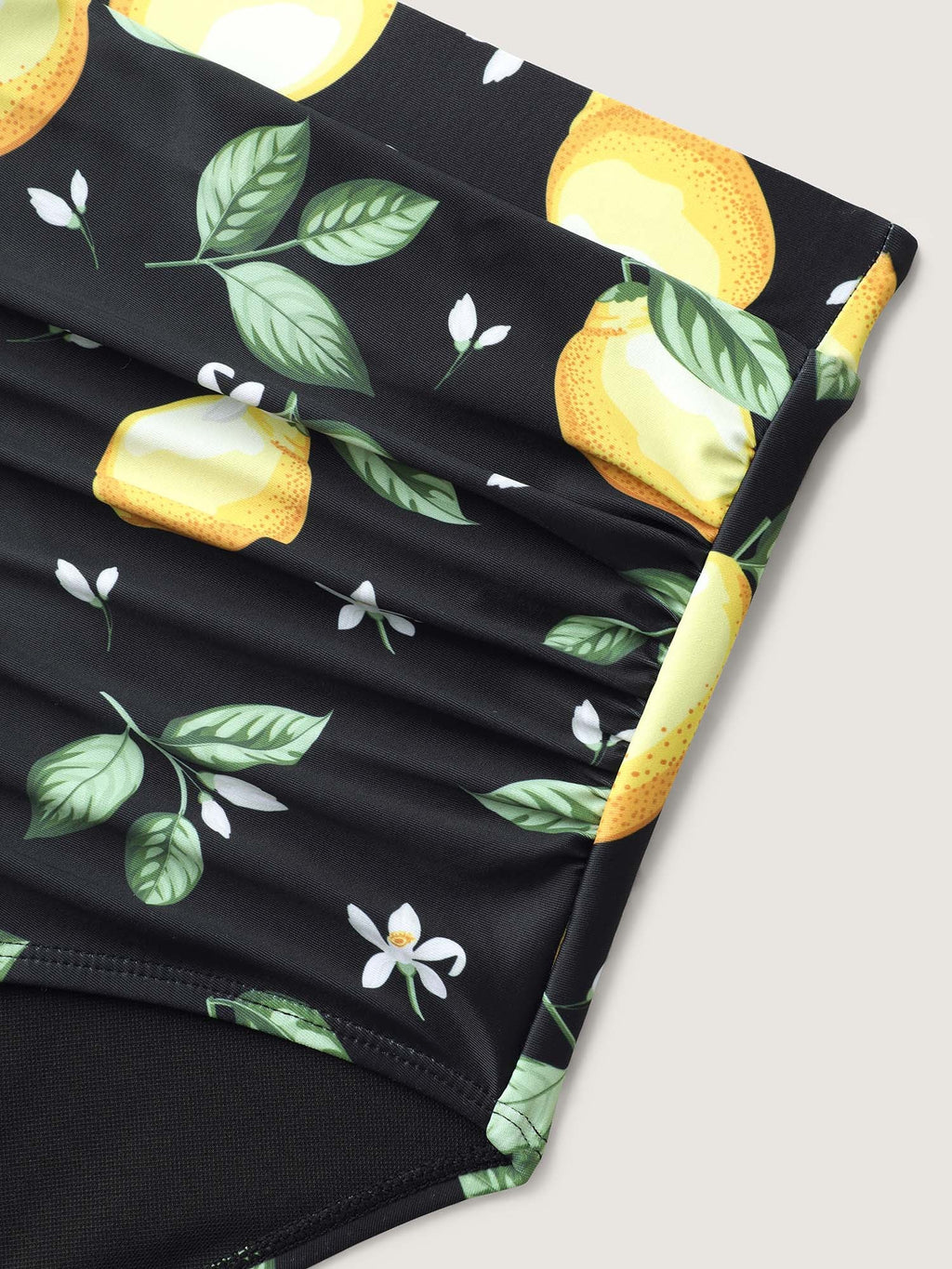 Lemon Print Pleated Tummy-Control Bikini Bottoms