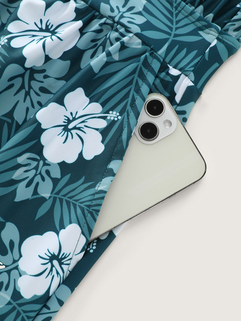 Tropical Flower Print Pockets One-Piece Swimsuit