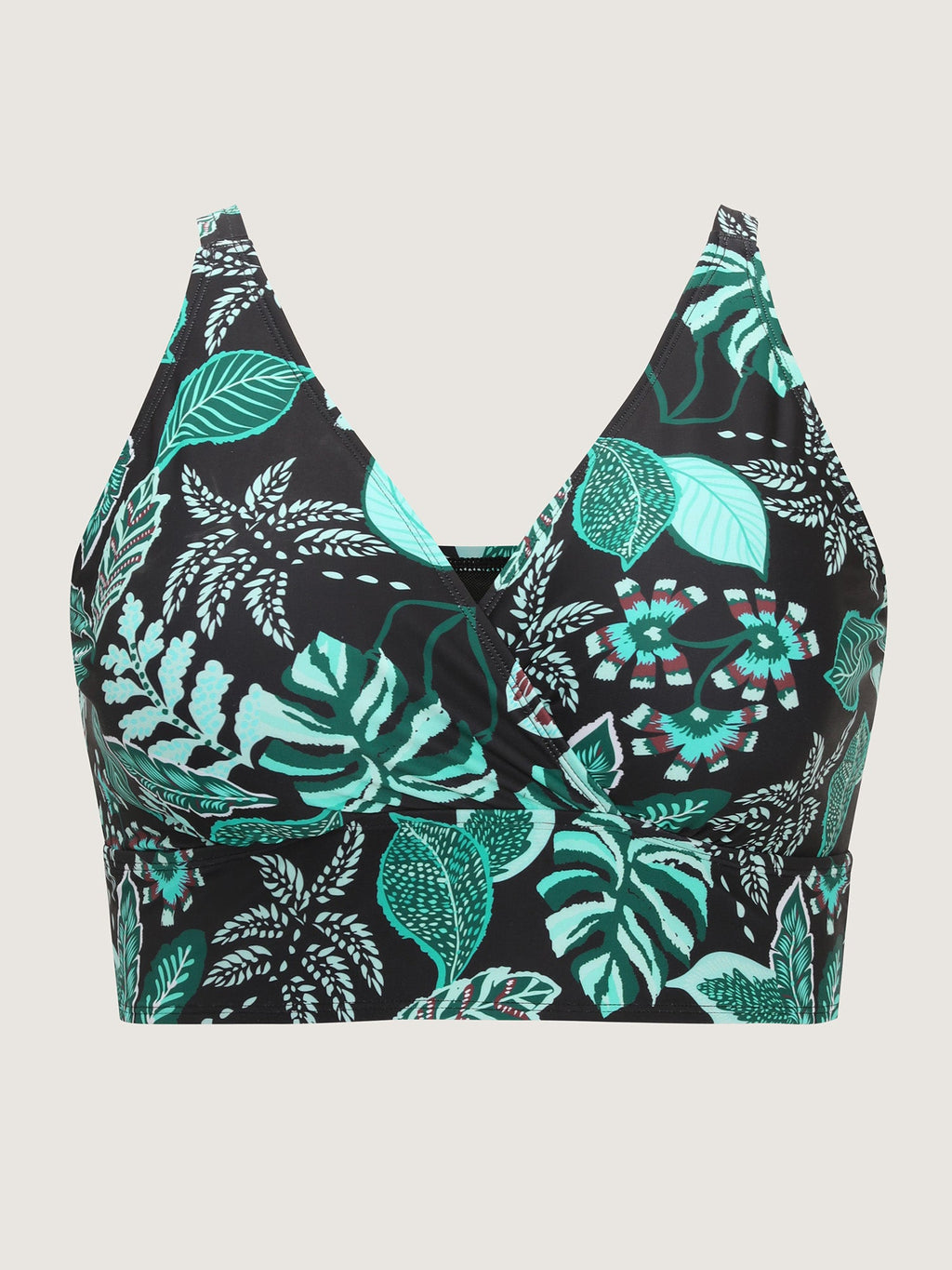 Tropical Print Surplice Neckline Bikini Top