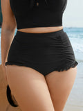 Ruched Mesh Seamed Ruffle Trim Bikini Bottoms