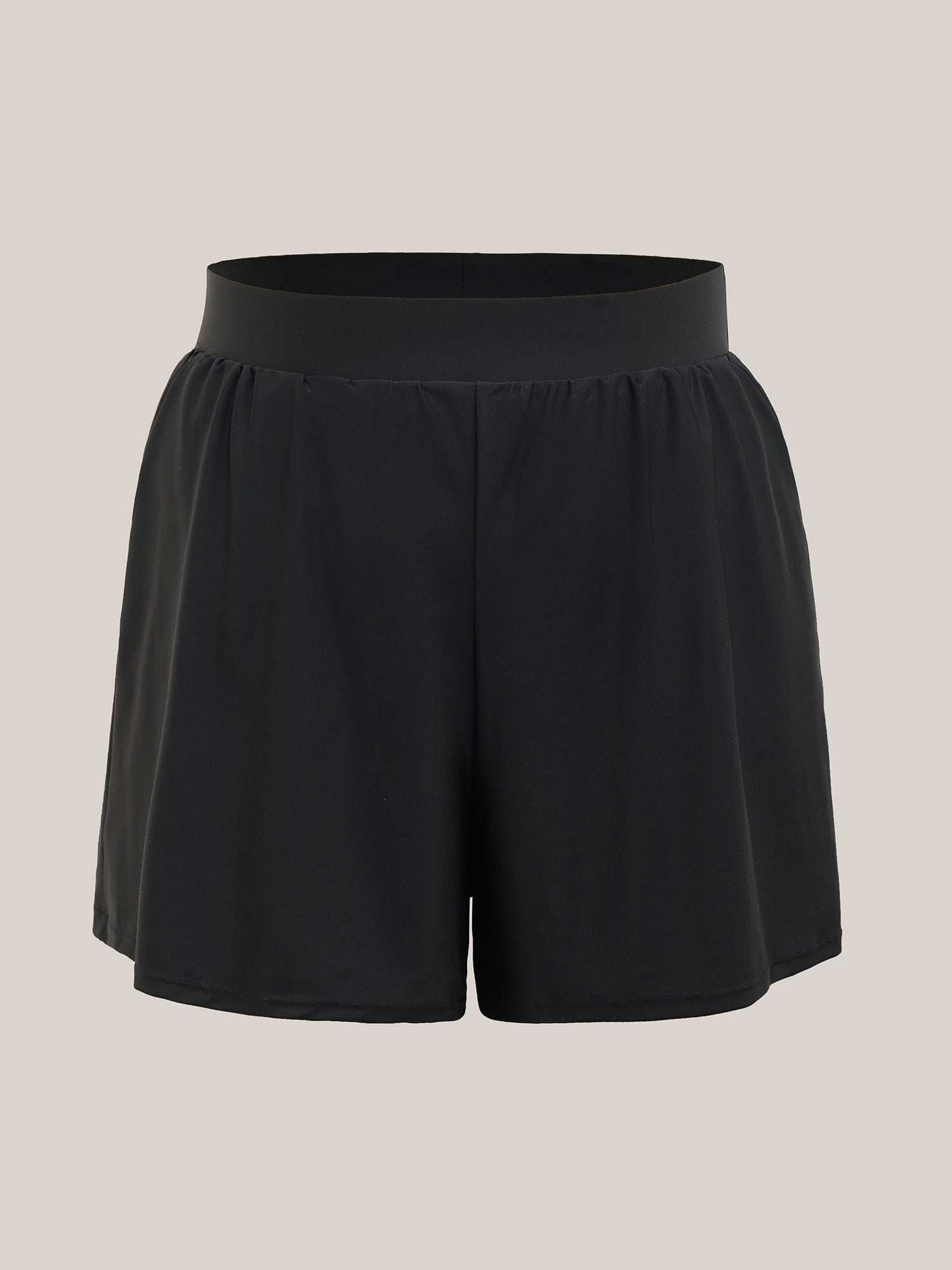 High Waisted Pockets Solid Pleated Swim Shorts