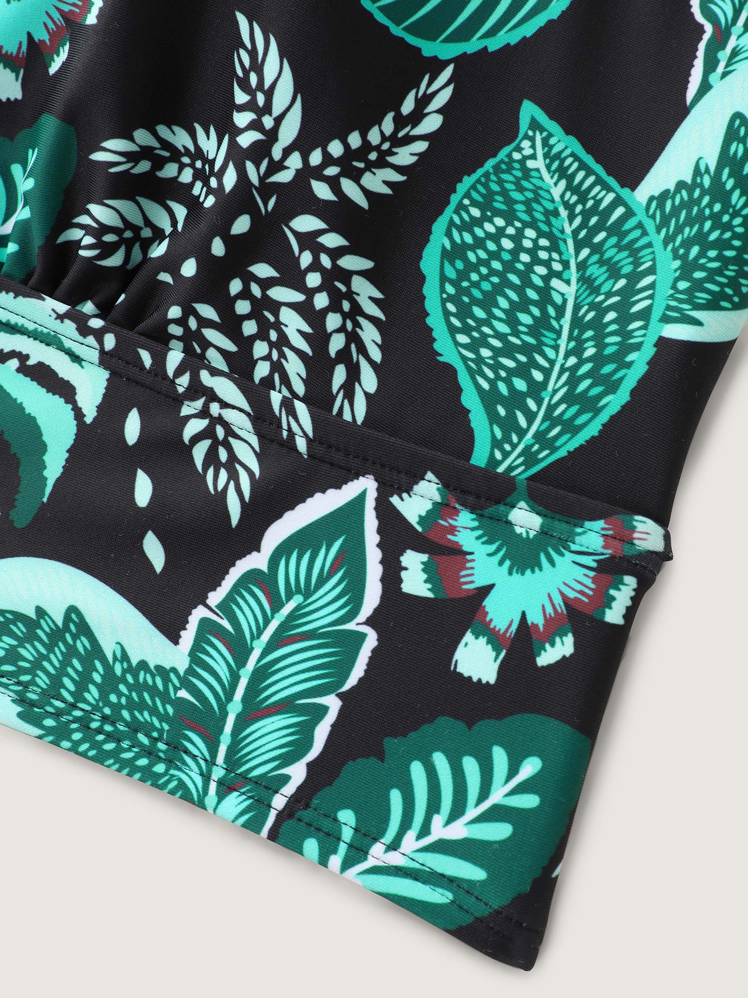 Tropical Print Surplice Neckline Bikini Top