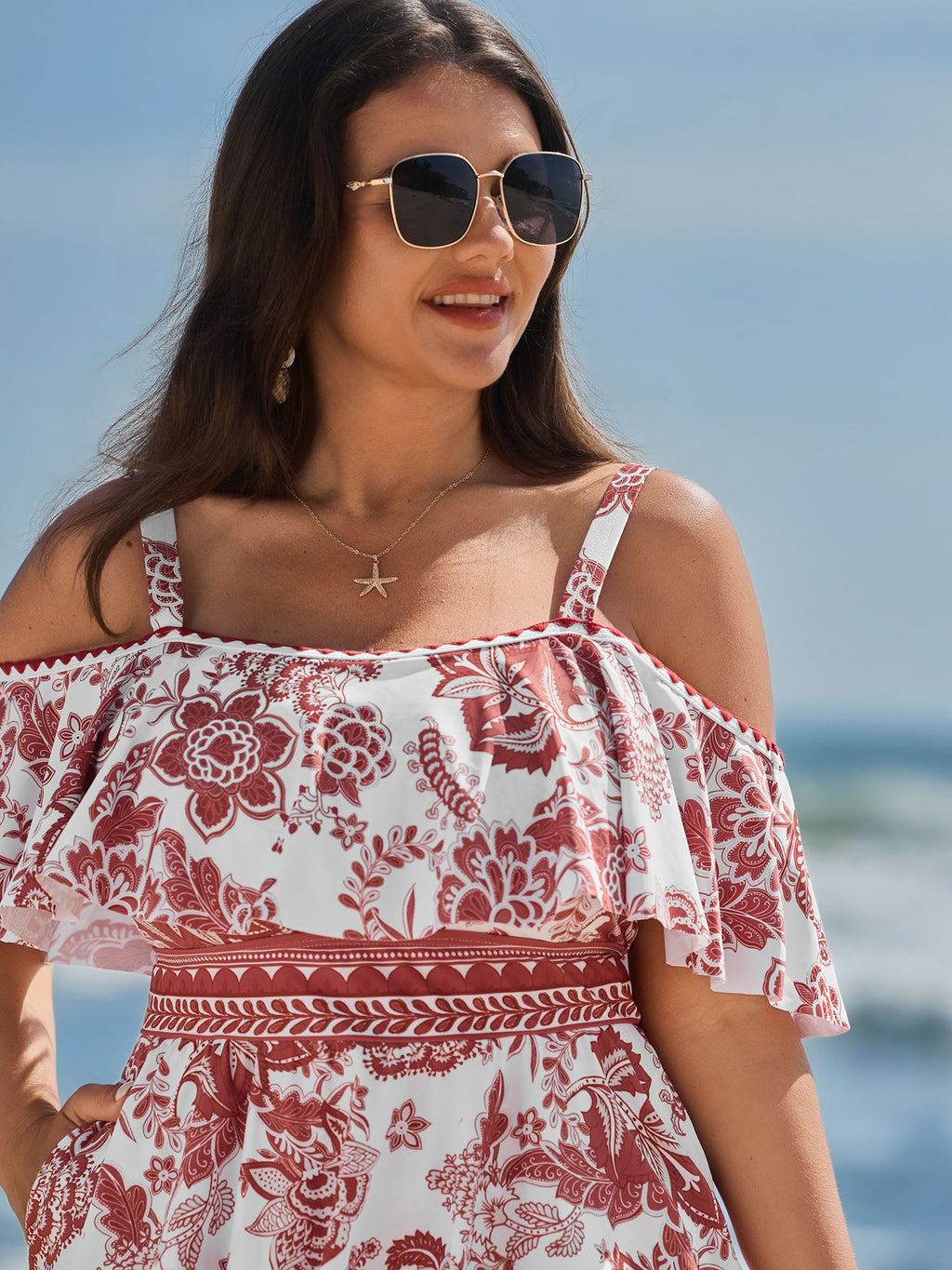 Anti-Float Tie Off-Shoulder Swim Dress