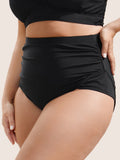 Plain Ruched High-Waisted Bikini Bottom