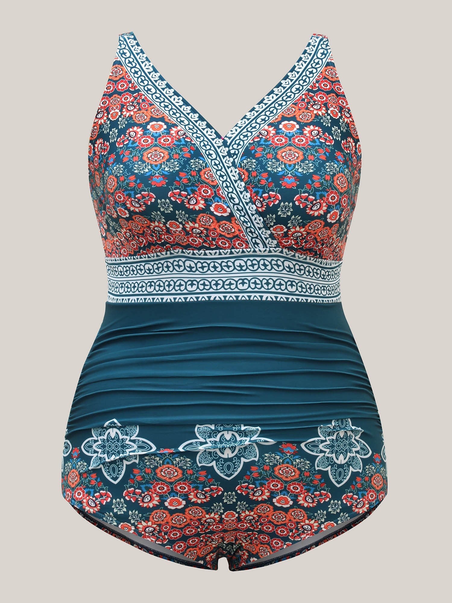 Boho Print Ruched One-Piece Swimsuit