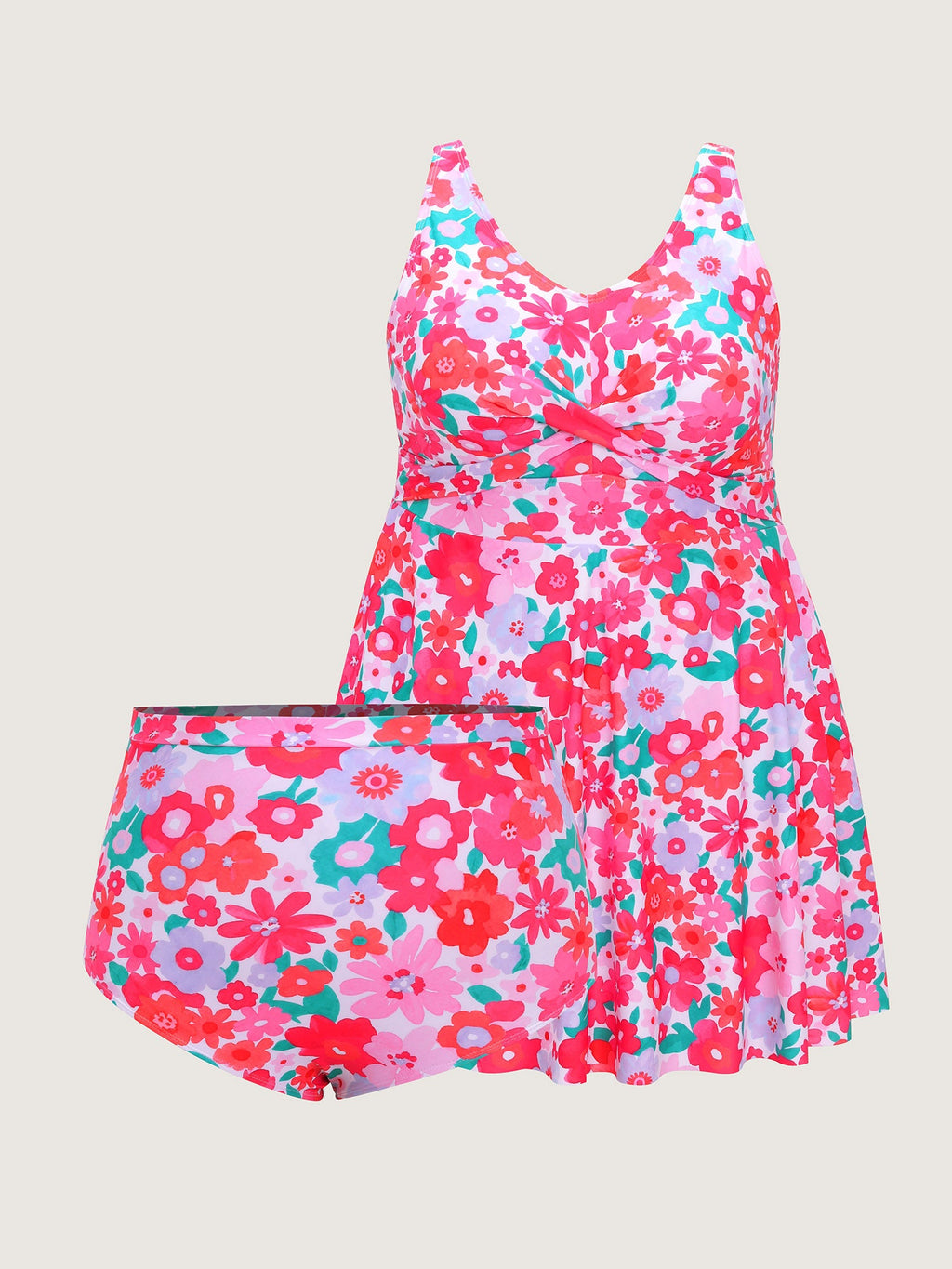 Floral Print Pockets Swim Dress