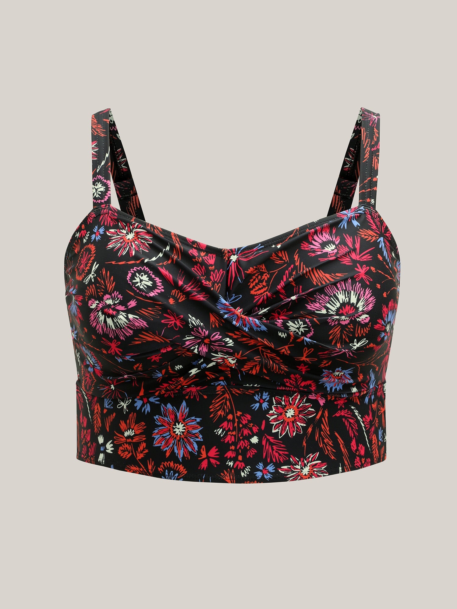 Floral Print Twist Front Swim Top