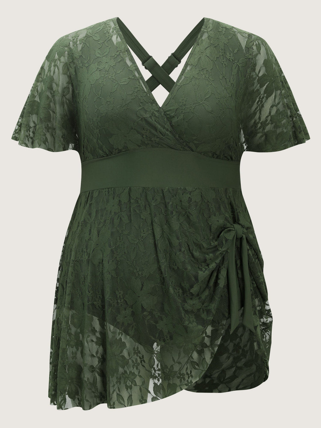 Sheer Lace Knotted Asymmetrical Hem Swim Dress