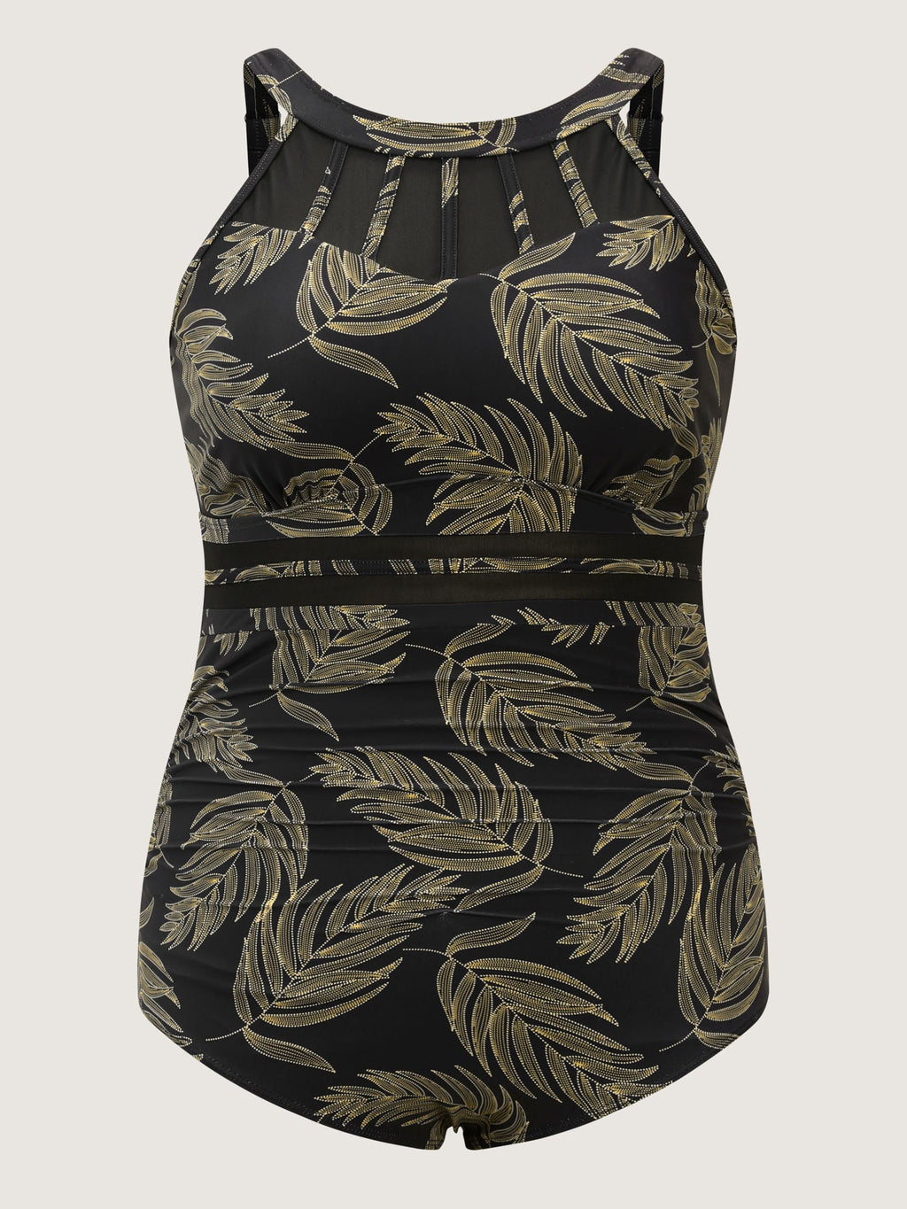 Tropical Leaf Print Sheer Splicing One-Piece Swimsuit