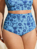 Ocean Elements Print Tummy-Control Bikini Bottoms