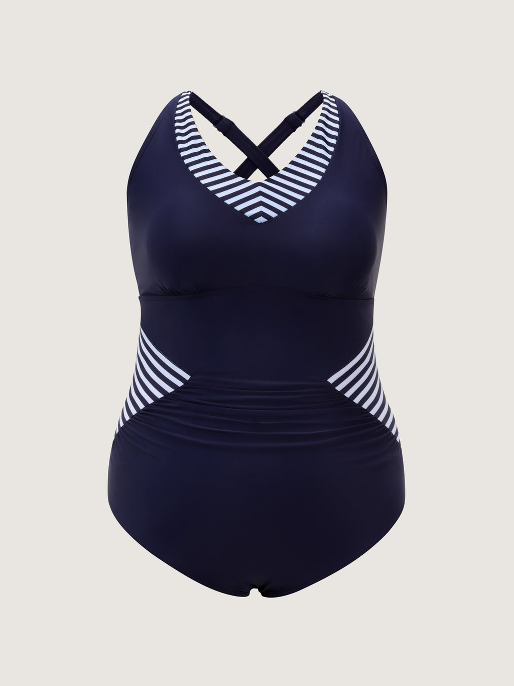 Striped Shrink Pleat Tummy-Control One-Piece Swimsuit