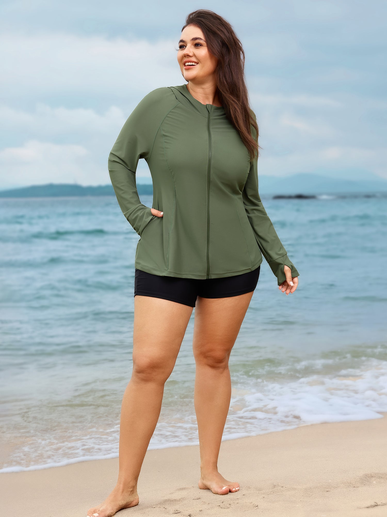 Zipper Hooded UPF 50+ Long Sleeve Swim Top