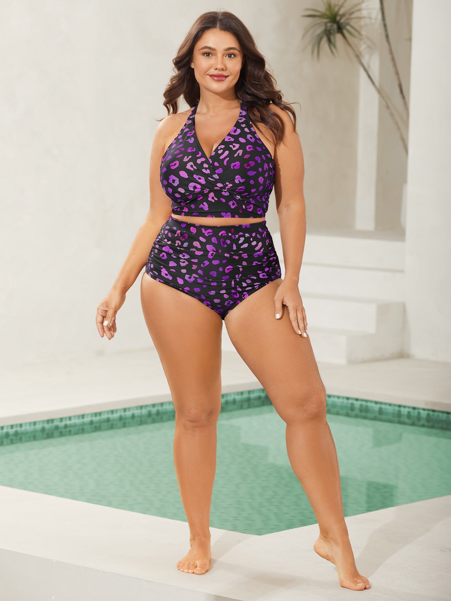 Leopard Print Cross-Straps Bikini Top