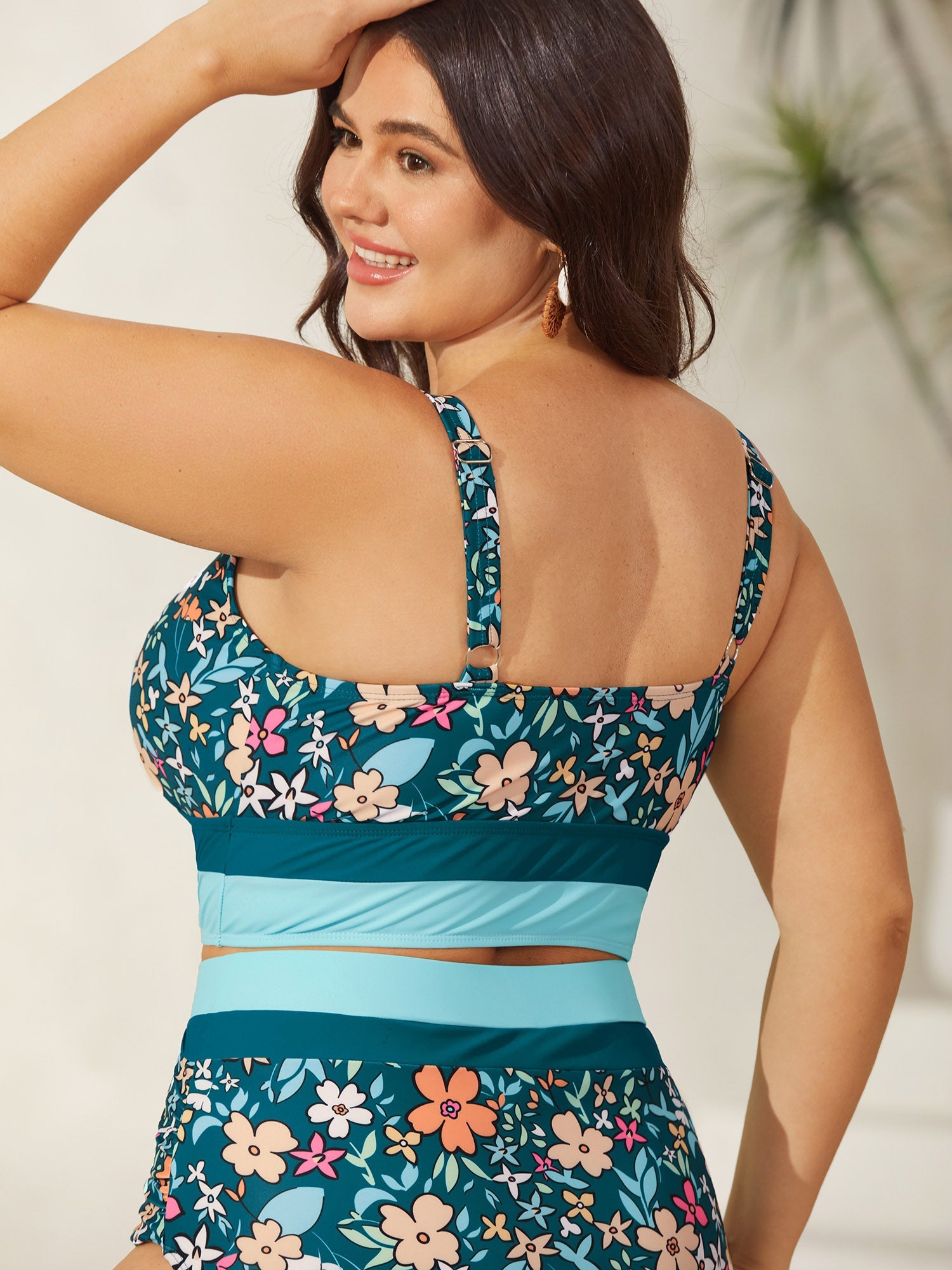 Floral Print Color Contrast Bikini Top