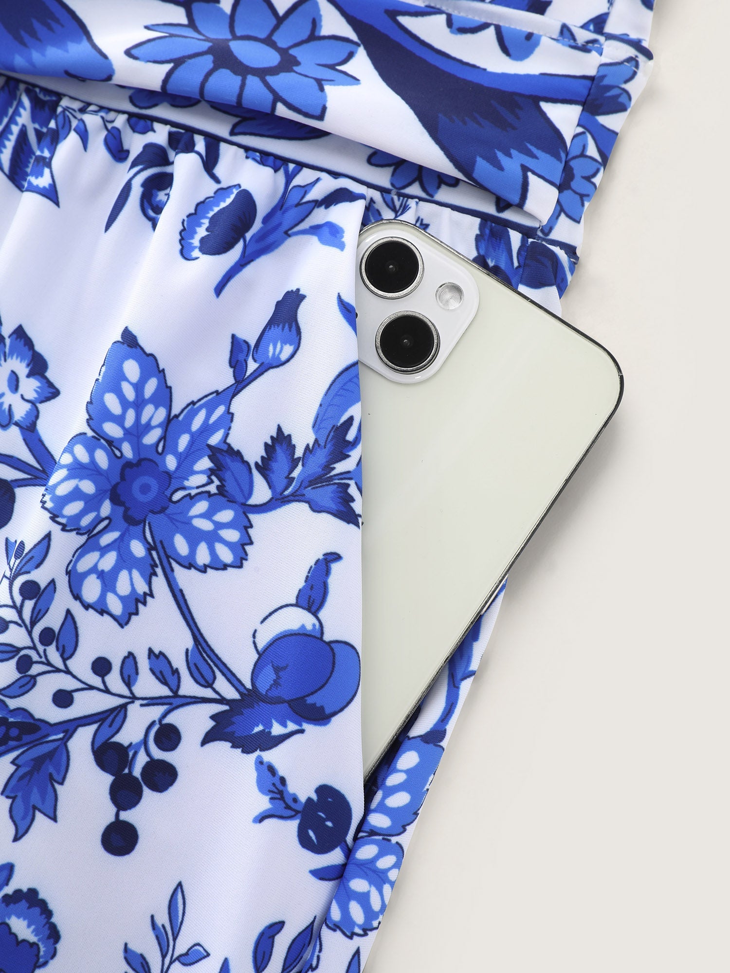 Floral Print Pockets Surplice One-Piece Swimsuit