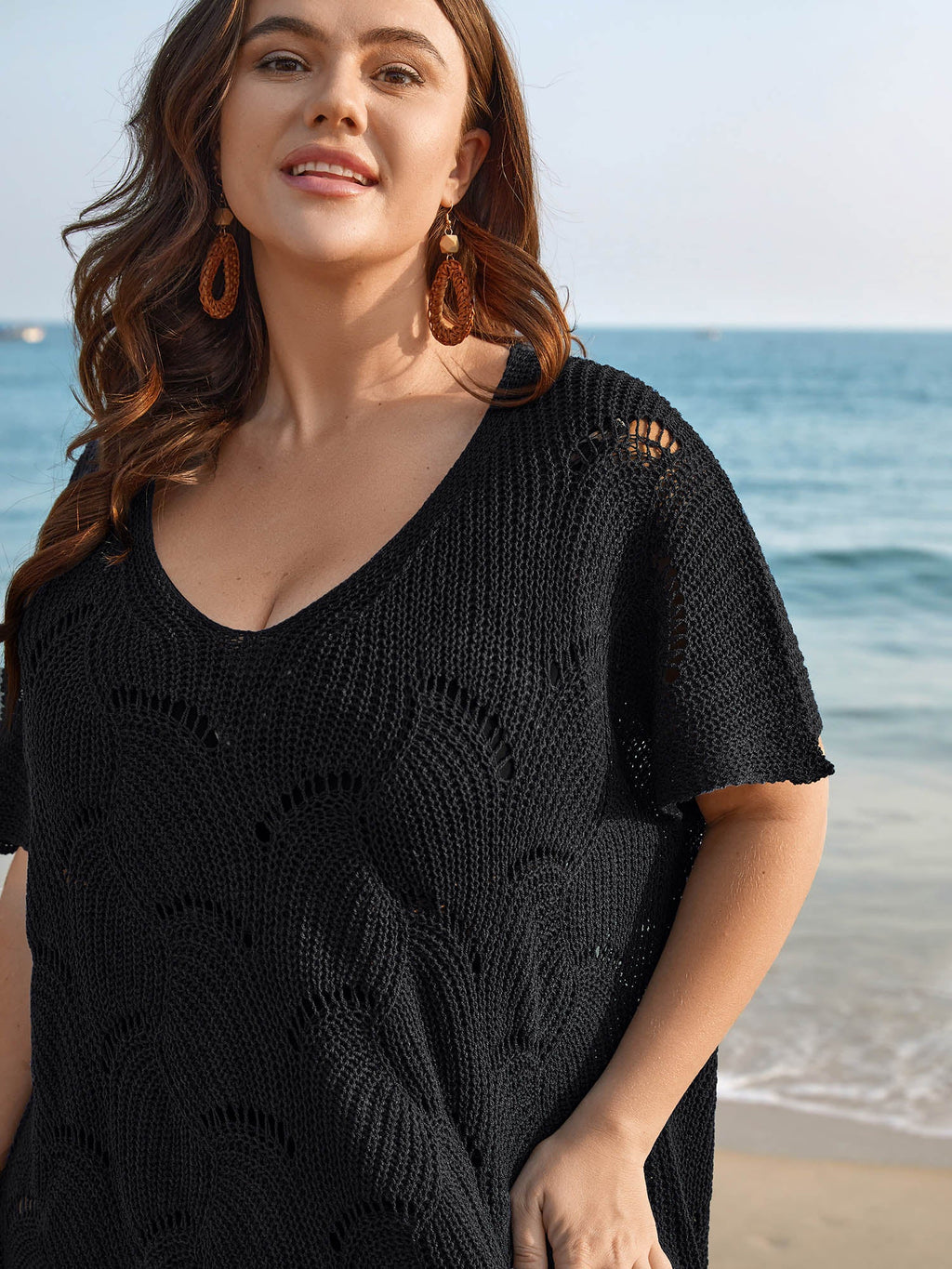 Cut-Out Solid V-Neck Swim Cover Up