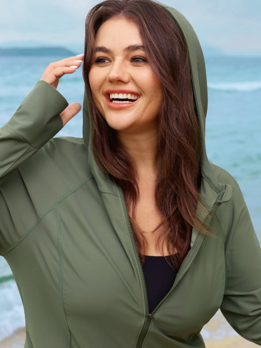 Zipper Hooded UPF 50+ Long Sleeve Swim Top