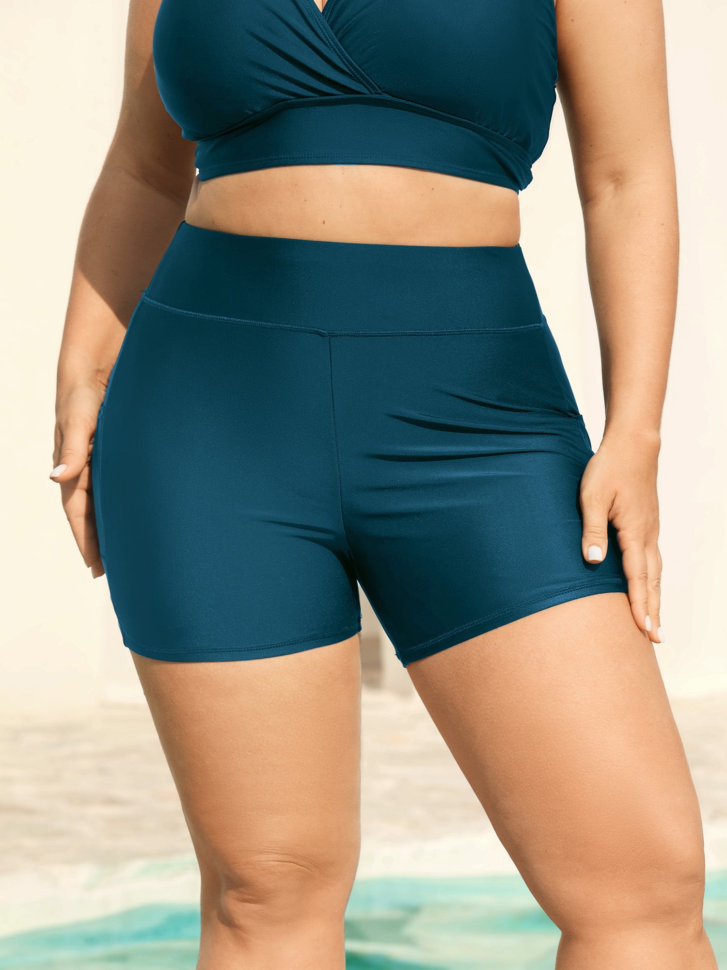 Sculpting Pockets Solid Swim Shorts