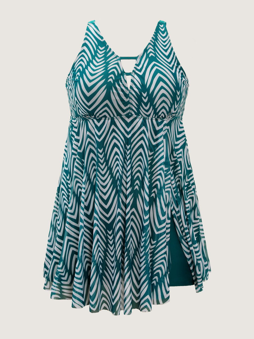 Chevron Print Flowy V-Neck Pocket Swim Dress