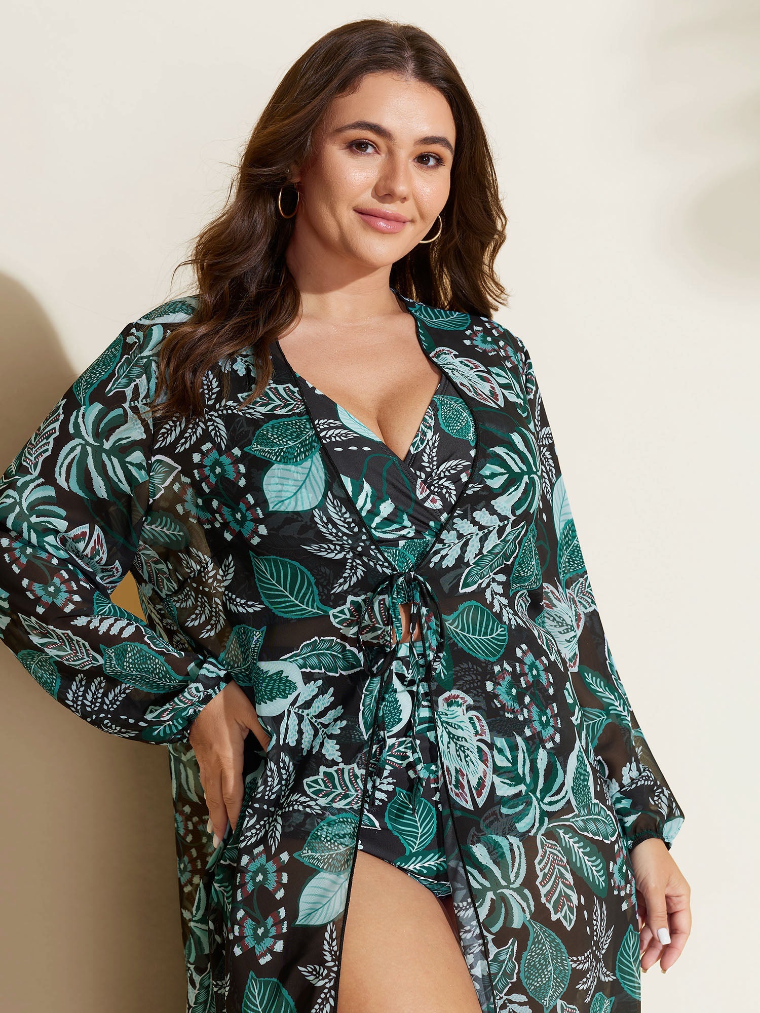 Tropical Breeze Stretchy Sleeve Swim Cover-Up