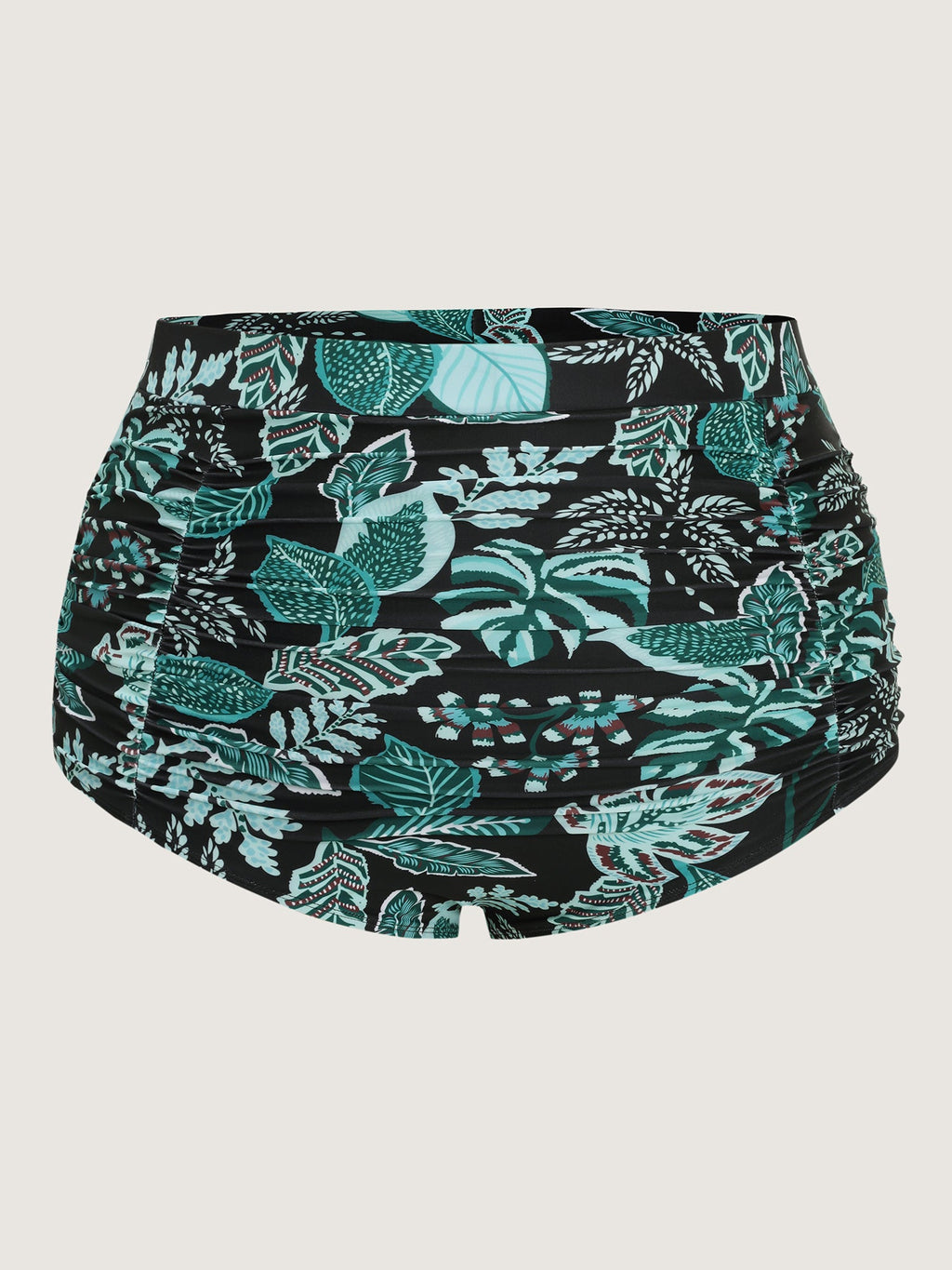 Tropical Floral Print High Waisted Tummy-Control Bikini Bottoms