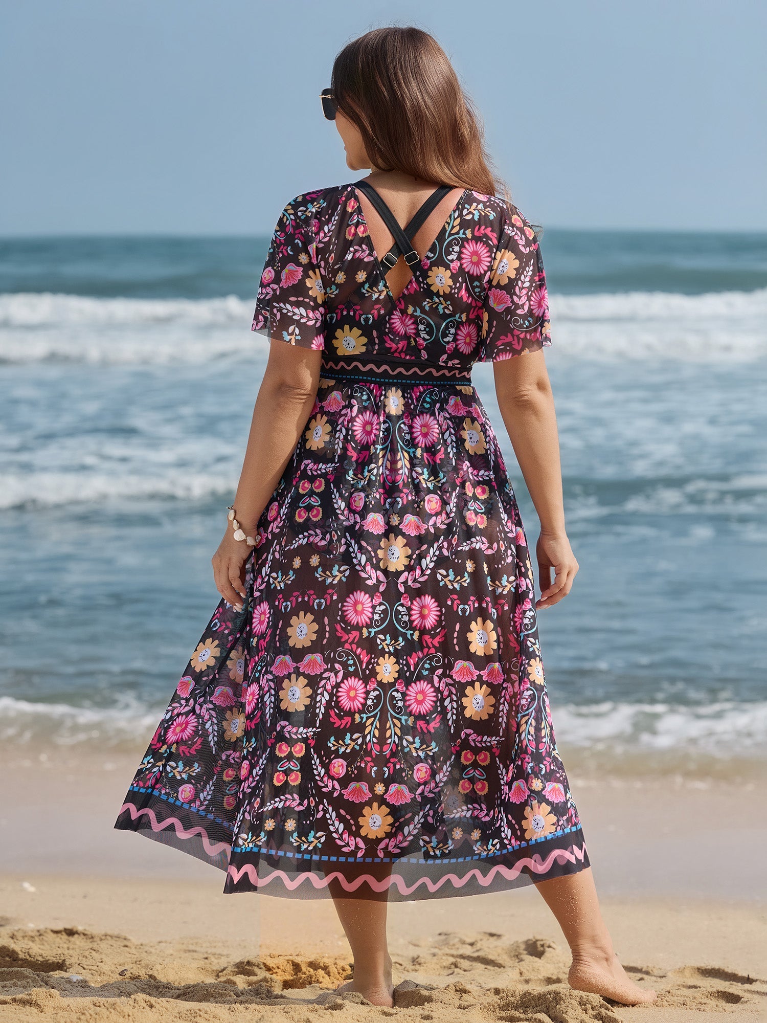 Sarong Set Floral Print One-Piece Swimsuit