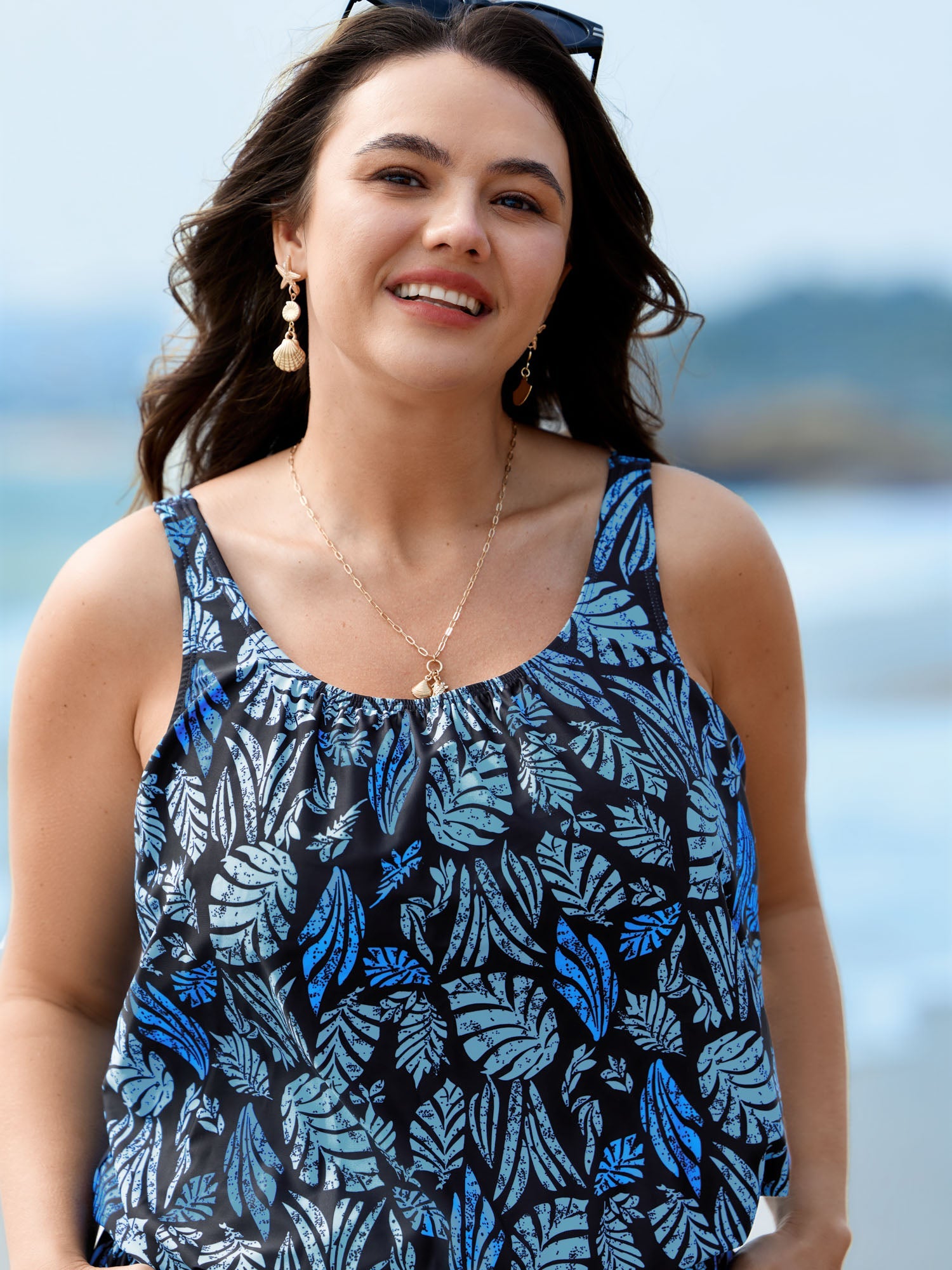Tropical Flower Print Pockets One-Piece Swimsuit