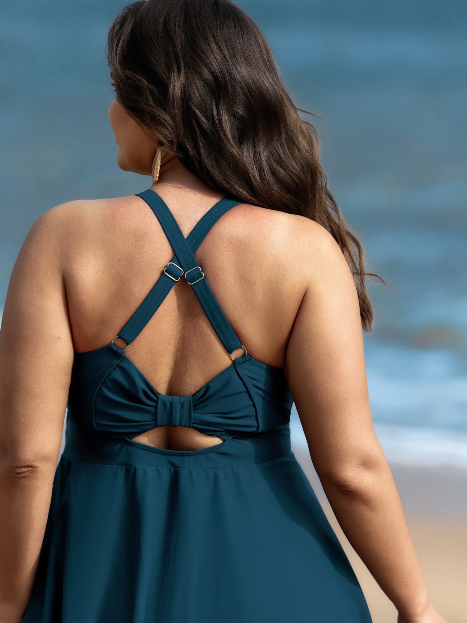 Bow Cut-Out Back Sheer Swim Dress