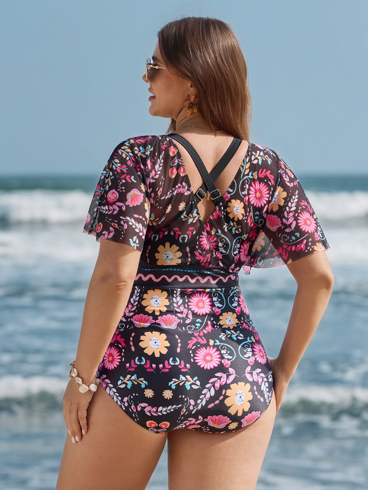 Sarong Set Floral Print One-Piece Swimsuit
