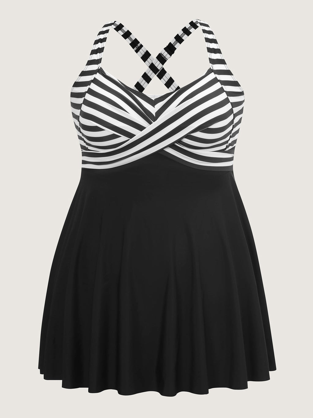 Striped Contrast Twist Front Swim Dress