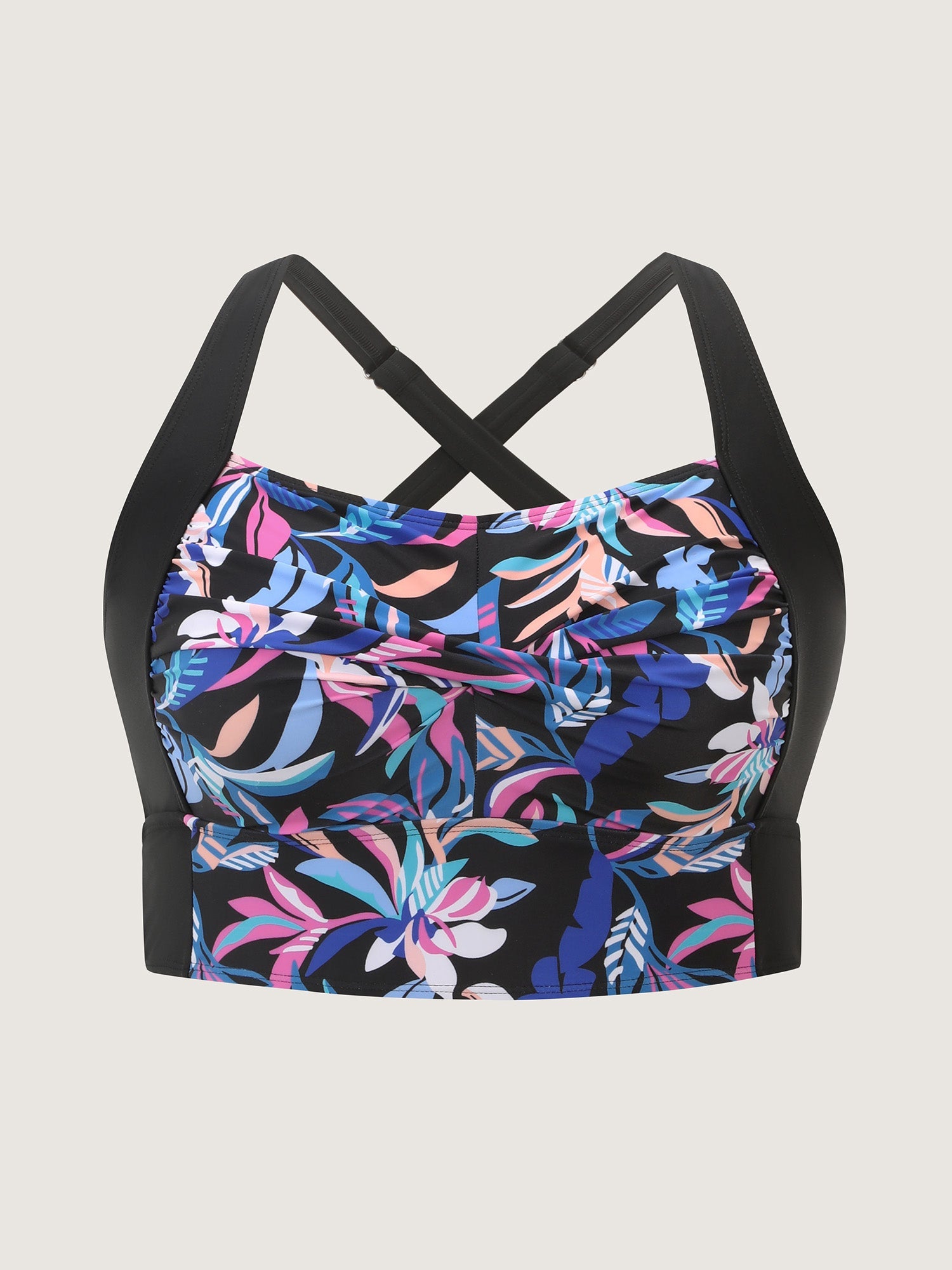 Vibrant Floral Print Twist Front Swim Top