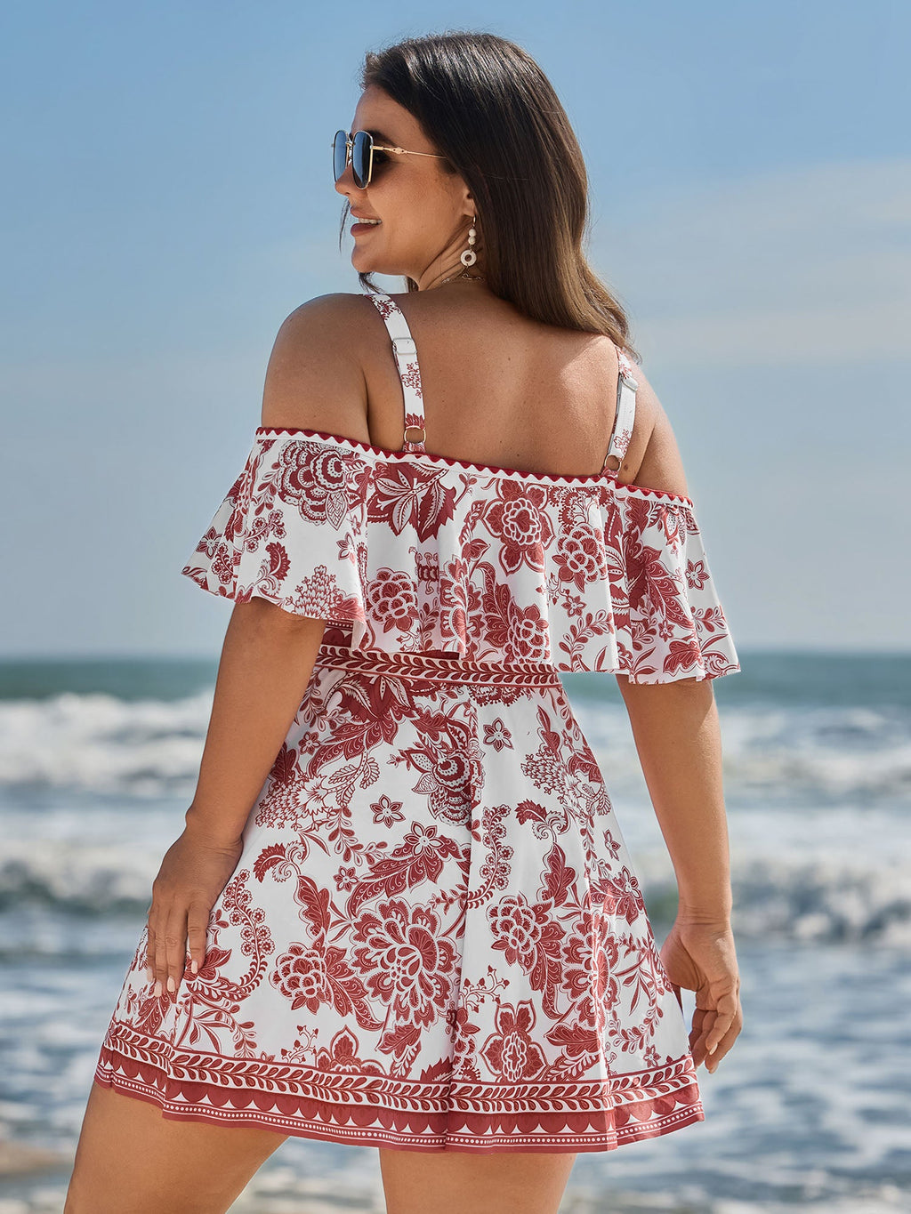 Anti-Float Tie Off-Shoulder Swim Dress