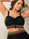 Colorful Webbed Knotted Front Bikini Top